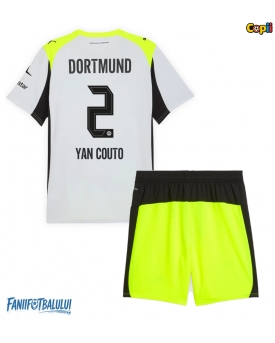 Borussia Dortmund Yan Couto #2 Echipament de Fotbal Replică 2025-26 Copii Deplasare (+ Șorturi)